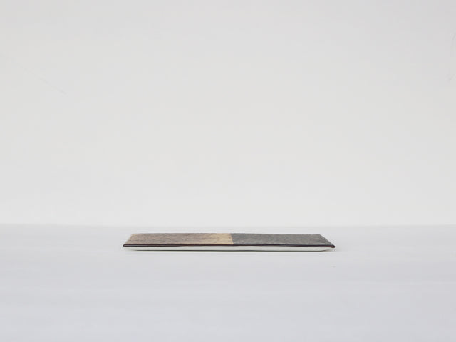 晶 半金 / 半銀 25cm長角陶板 ゴールド×ブラック