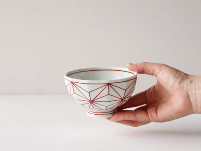 麻の葉 面取り 大小 茶碗 吉田焼 レッド（小）