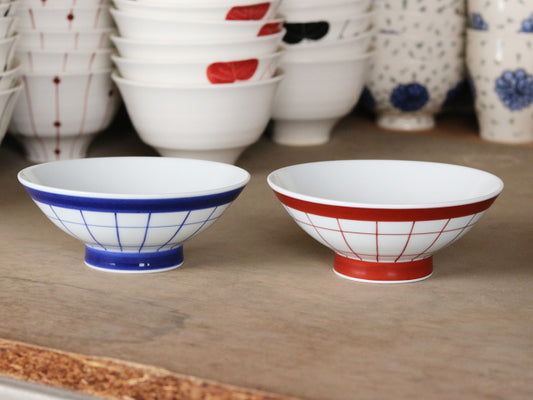 呉須巻・朱巻 格子 お茶碗 波佐見焼 レッド