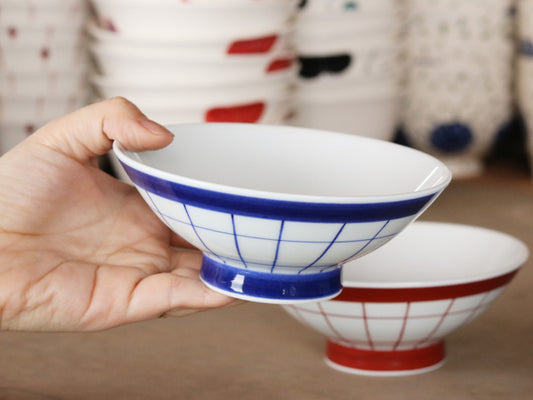 呉須巻・朱巻 格子 お茶碗 波佐見焼 レッド