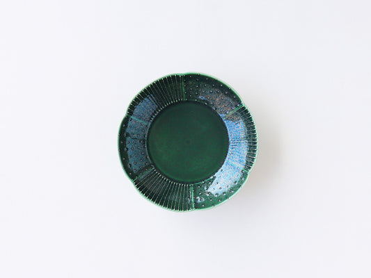 ねずみとラ 輪花皿 大 吉田焼 グリーン