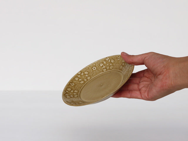 ねずみとラ レースフラワー プレート 小 吉田焼 キャメル