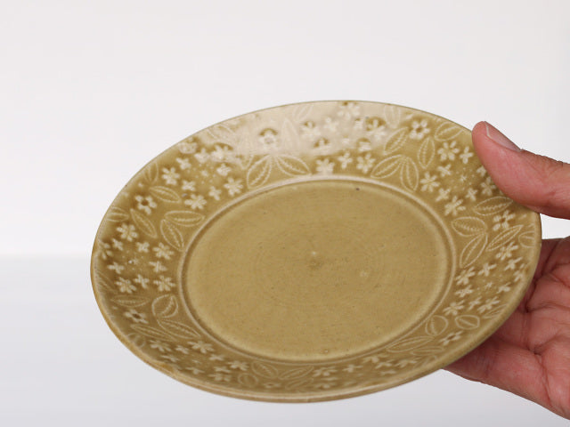 ねずみとラ レースフラワー プレート 小 吉田焼 キャメル